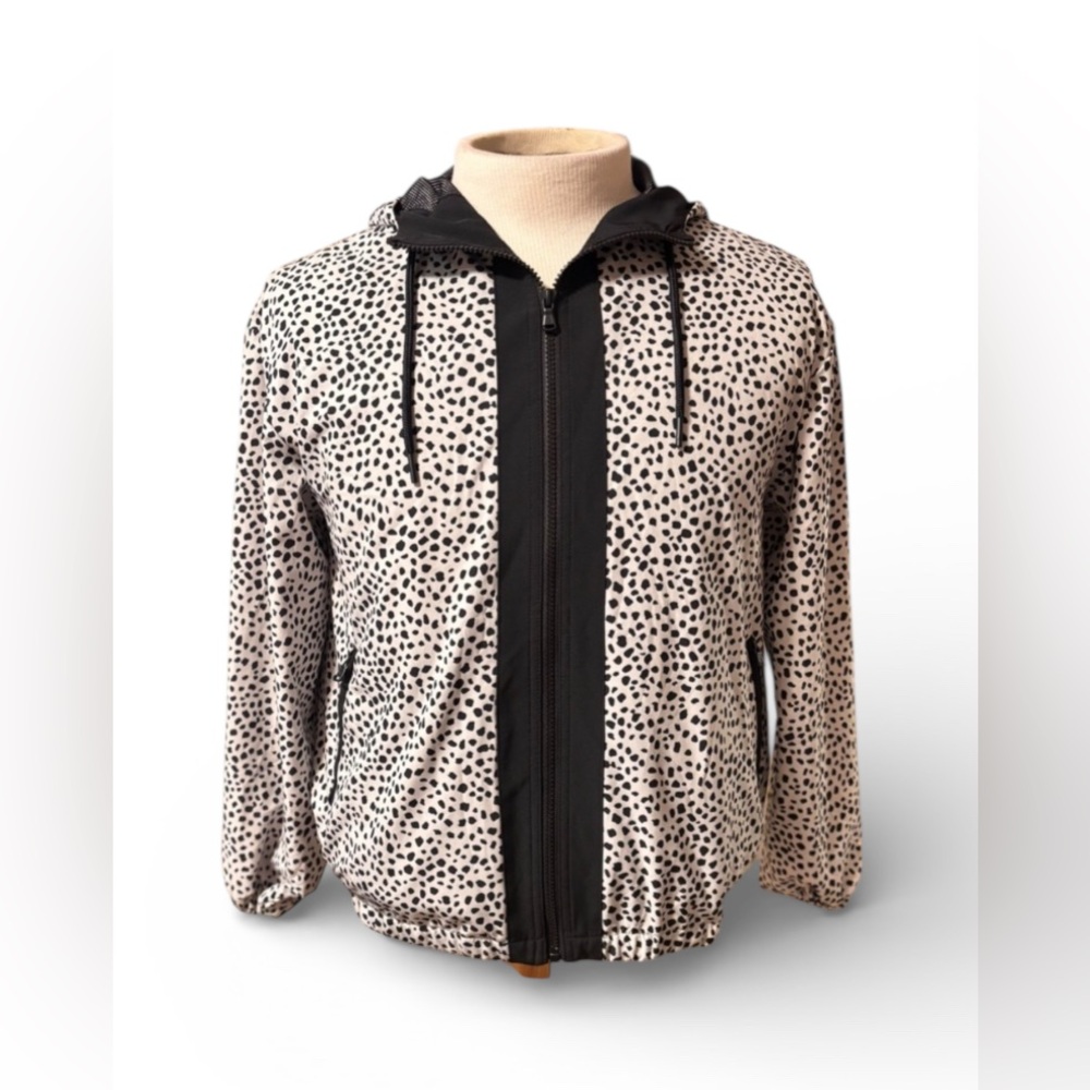 Lou & Grey Jacket Women's XSmall White Polka Dot Mesh Lined Hooded Full Zip